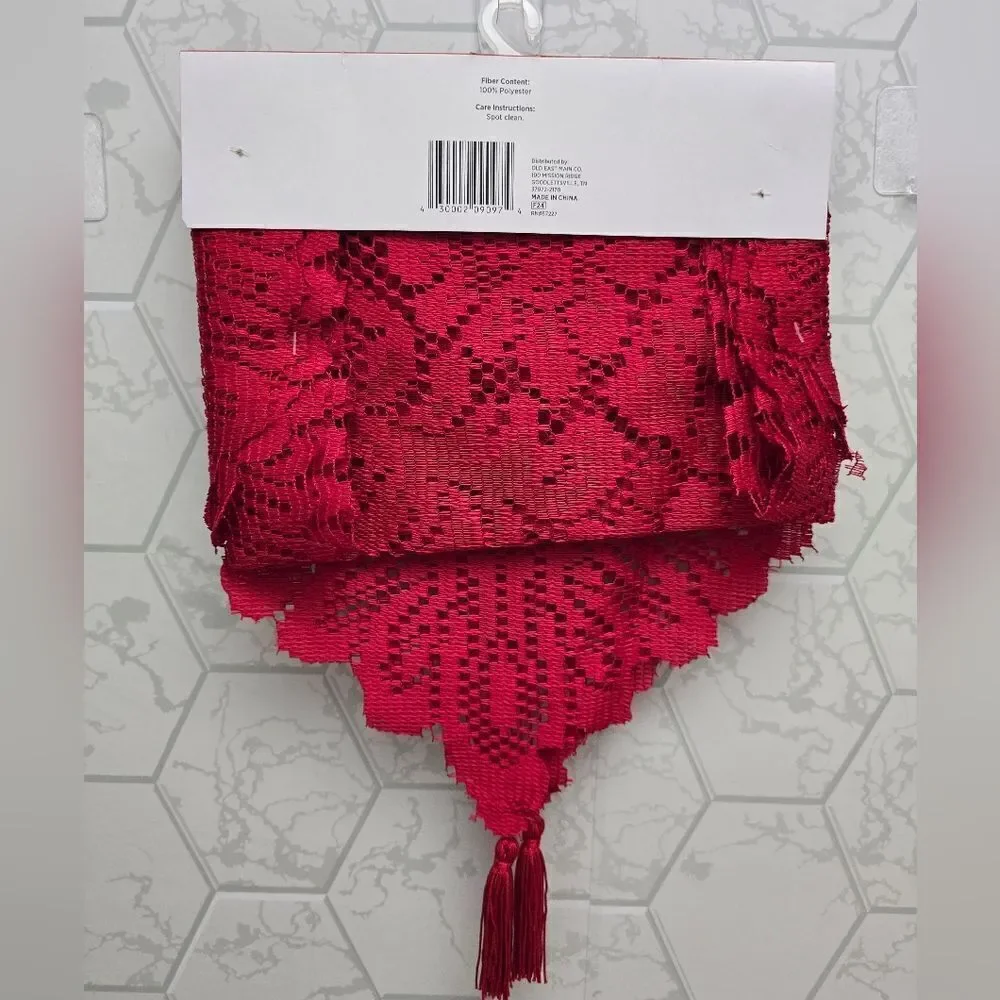 Holiday Vintage Style Christmas Valentine's Day Red Lace Table Runner, 13